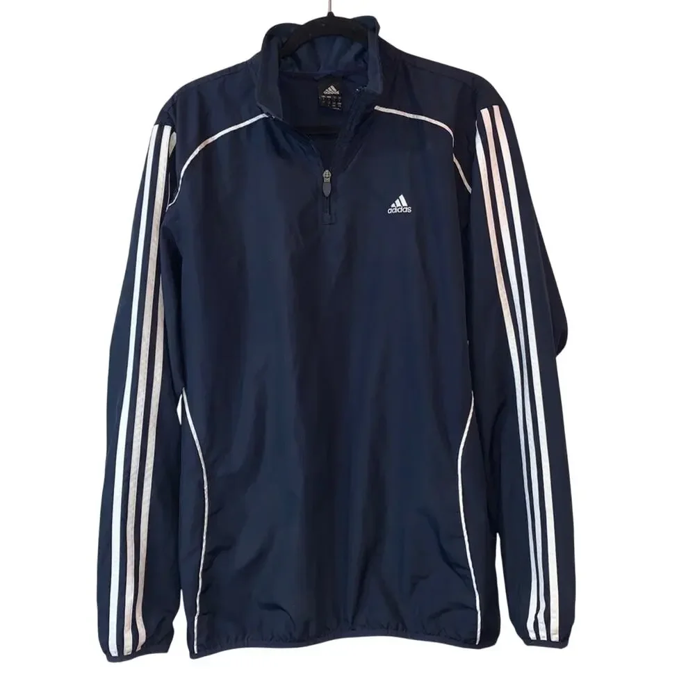 Adidas‎ Navy 3 Stripe Quarter Zip Windbreaker Jacket Large